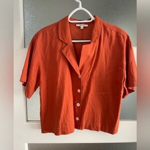 Medium orange Madewell linen short-sleeved button down.